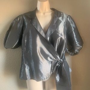 August Silk Wrap Blouse - Metallic Silver
